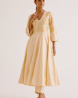 Lemon Yellow Cotton Silk Blend Hand-Painted Anarkali Set