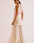 Ivory and Pink Silk Organza Hand-Painted Embroidered Sharara Set