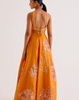 Orange Silk Chanderi Hand-Painted Lehenga Set