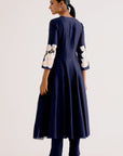 Navy Blue Cotton Silk Blend Hand-Painted Anarkali Set