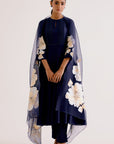 Navy Blue Cotton Silk Blend Hand-Painted Anarkali Set