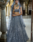 Steel Grey Mirror Work Lehenga Set