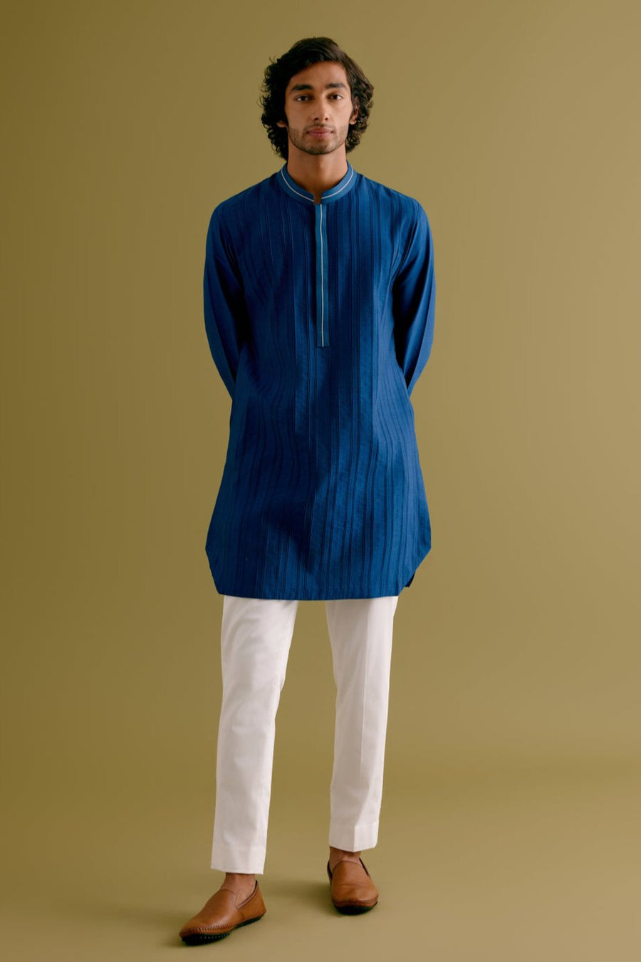 Blue Pintuck Kurta Front