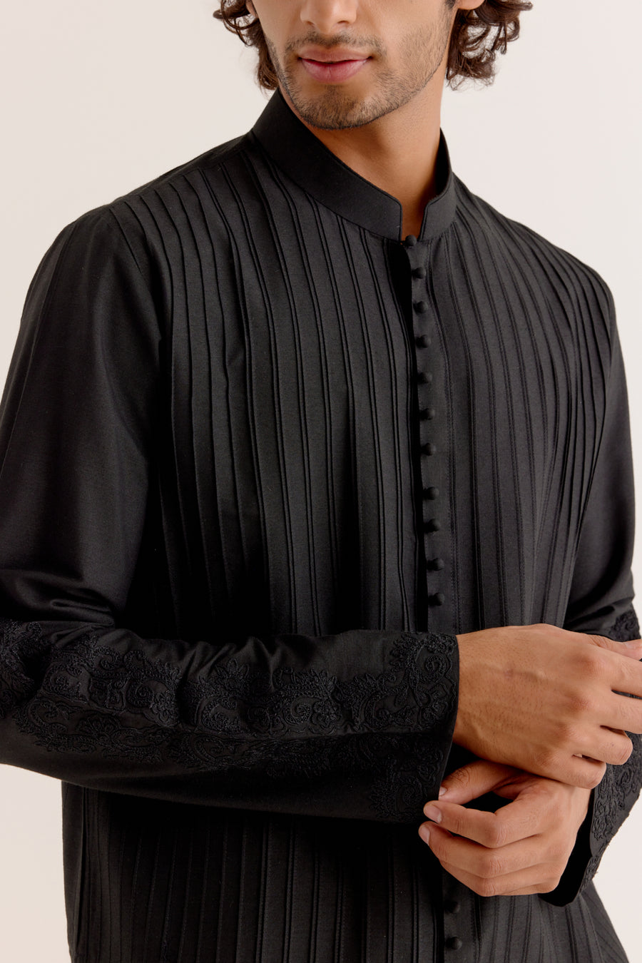 Black mens kurta details