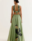 Olive Green Hand- Painted Lehenga Set