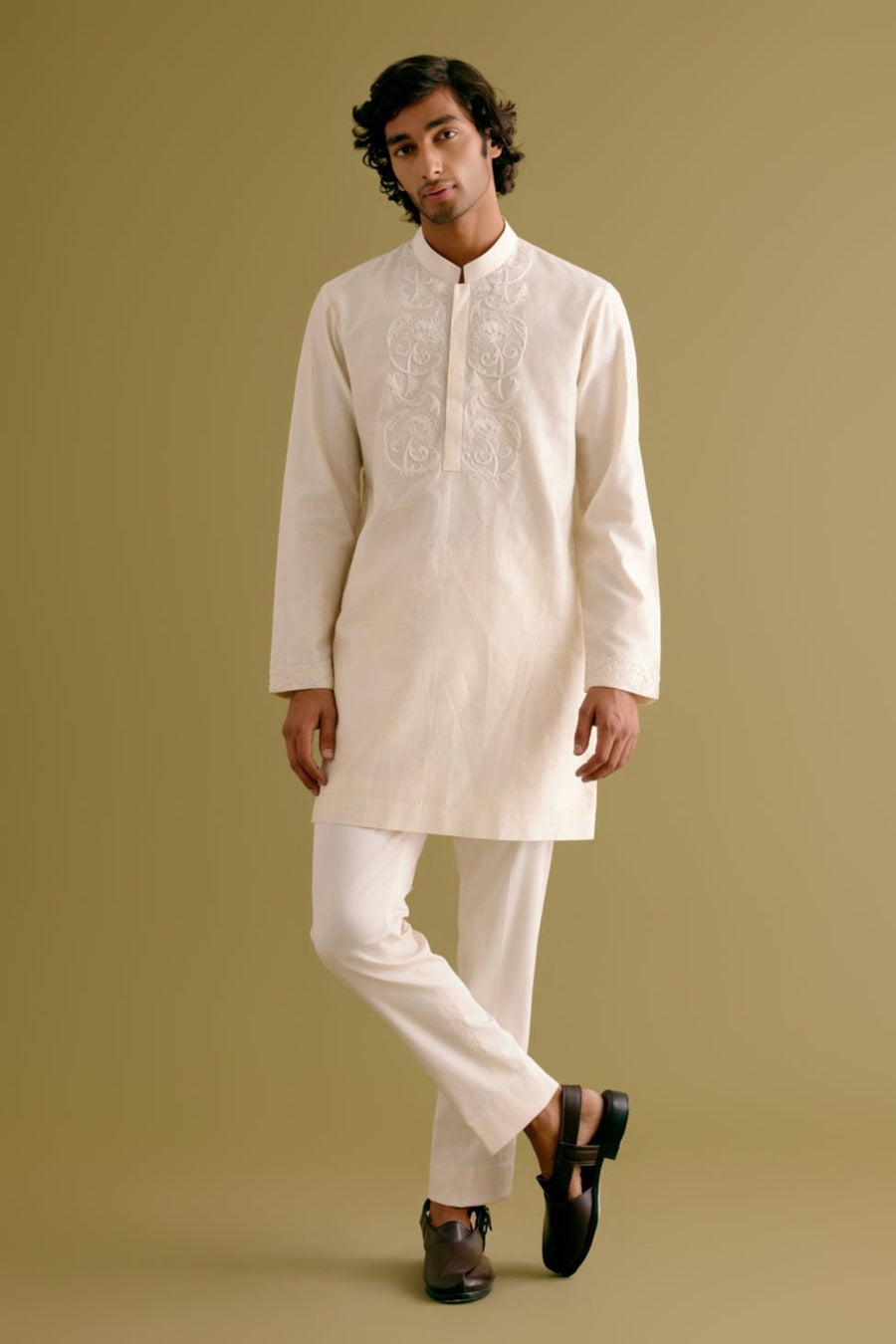 Ivory Block Kurta Set Front