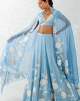 Ice Blue Embroidered Cotton Silk Satin Lehenga Set