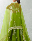 Green Embroidered Silk Organza Lehenga