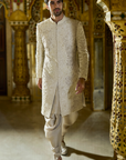 Vintage Ivory Three-Dimensional Sherwani Set