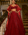 Red crystal Lehenga Set