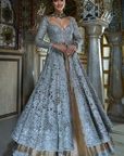 Silver Cut Work Jacket Sharara Set