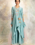 Multicolour Floral Motifs Embroidered Aqua Kurta set