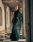 Bottle Green Fishcut Drape Saree