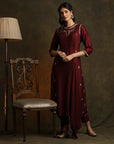 Floral Booti Embroidered Asymmetrical Pin-Tucks Kurta With Straight Pants