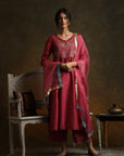 Dark Old Rose Kurta with Embroidered Palazzo & Organza Dupatta