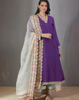 Purple Kurta Set With A Ecru Organza Dupatta