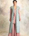 Spectacular Aqua Floral Embroidered Kurta Set