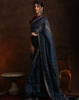 Fascinating & Pristine Midnight Blue Saree & Blouse