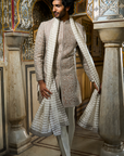 Silver Geometric Sherwani Set