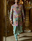 Sage Green Multi- Coloured Three-Dimenisonal Sherwani Set