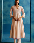 Blush Pink Cotton Silk Blend Hand-Painted Anarkali Set