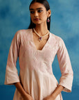 Blush Pink Cotton Silk Blend Hand-Painted Anarkali Set