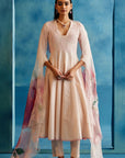 Blush Pink Cotton Silk Blend Hand-Painted Anarkali Set