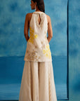 Ivory and Yellow Silk Organza Hand-Painted Embroidered Sharara Set