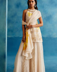 Ivory and Yellow Silk Organza Hand-Painted Embroidered Sharara Set