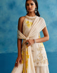 Ivory and Yellow Silk Organza Hand-Painted Embroidered Sharara Set