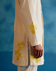 Ivory and Yellow Stripe Silk Chanderi Hand-Painted Kurta Set