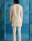 Ivory and Yellow Stripe Silk Chanderi Hand-Painted Kurta Set