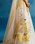 Ivory and Yellow Silk Chanderi Hand-Painted Embroidered Lehenga Set