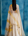 Ivory and Yellow Silk Chanderi Hand-Painted Embroidered Lehenga Set