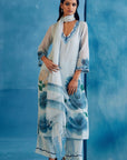 Blue Kota Silk Hand-Painted Embroidered Kurta Set