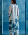 Blue Kota Silk Hand-Painted Embroidered Kurta Set