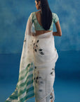 Sage Green Silk Organza Hand Painted Leheriya Saree