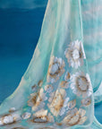 Aqua Blue Silk Organza Hand-Painted Leheriya Saree