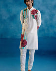 Beige Silk Chanderi Hand-Painted Kurta Set