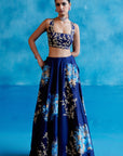 Navy Blue Silk Chanderi Hand-Painted Lehenga Set