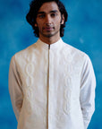 Ivory Silk Chanderi Kurta and Embroidered Bundi Set