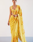 Yellow Pure Georgette Hand-Painted Embroidered Saree