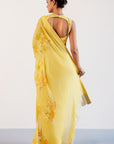 Yellow Pure Georgette Hand-Painted Embroidered Saree