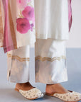 Ivory and Pink Silk Chanderi Hand-Painted Embroidered Kaftan Set