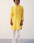 Bright Yellow Silk Chanderi Embroidered Kurta Set