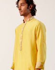 Bright Yellow Silk Chanderi Embroidered Kurta Set