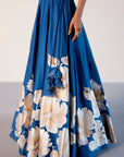 Blue Silk Chanderi Hand-Painted Skirt and Cape Set