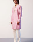 Lilac Silk Chanderi Embroidered Kurta Set