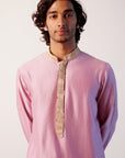 Lilac Silk Chanderi Embroidered Kurta Set