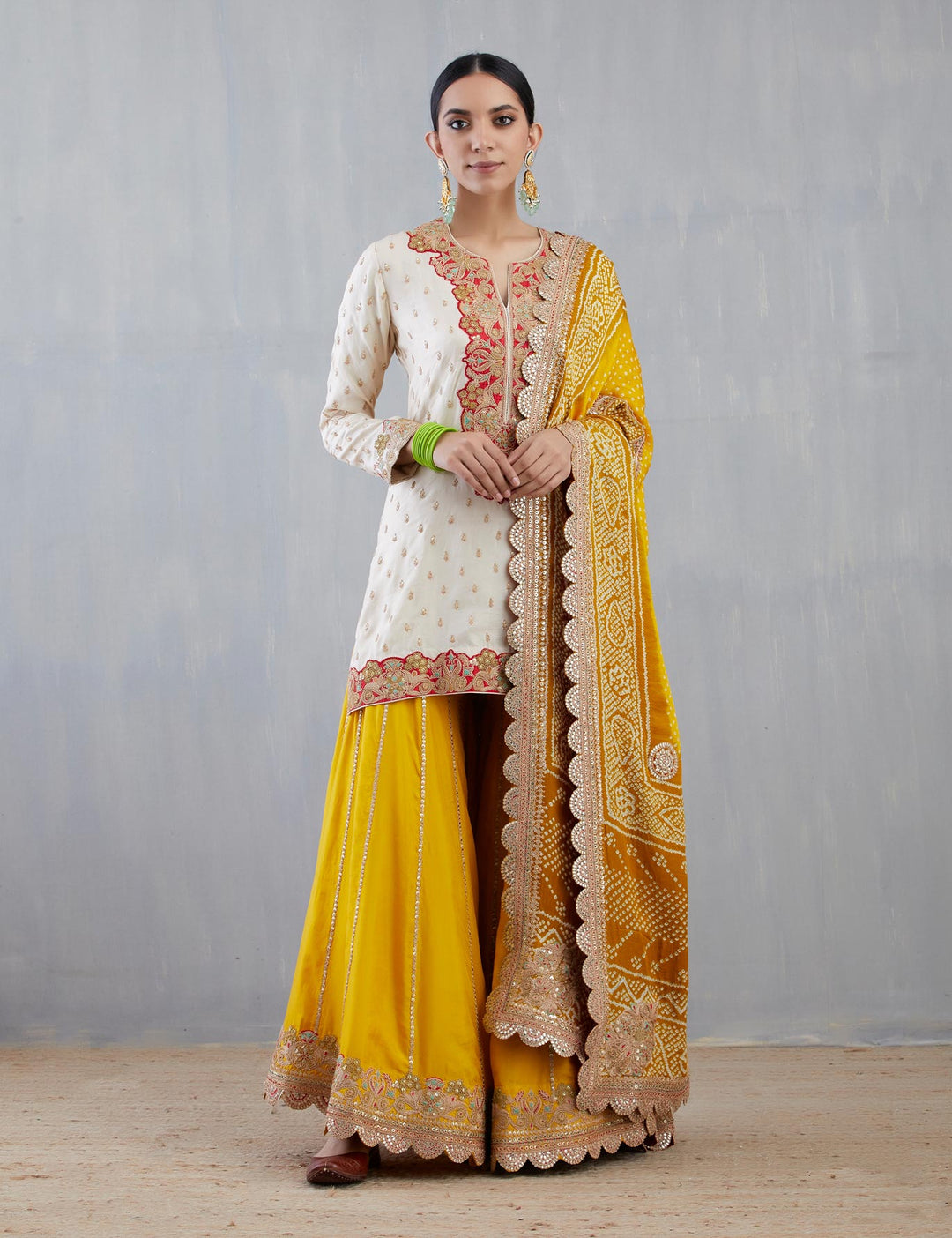 Off White Kurta With A Yellow Sharara Set